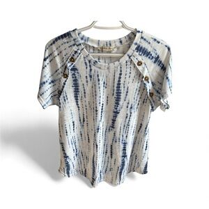Blue Tie-Dye Button Detail Women's Top